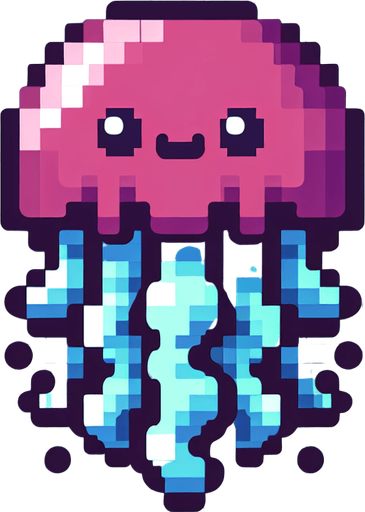 8bit. cartoon. jellyfish..
Single Game Texture. In-Game asset. 2d. Blank background. High contrast. No shadows.