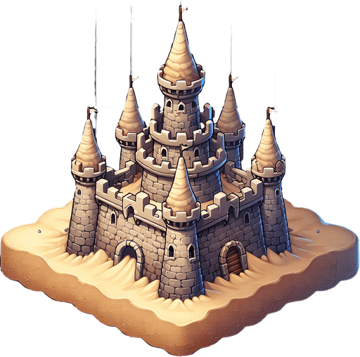 Realistic sand castle..
Single Game Texture. In-Game asset. 2d. Blank background. High contrast. No shadows.