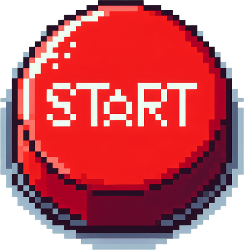 pixel art of a large, round, red start button.