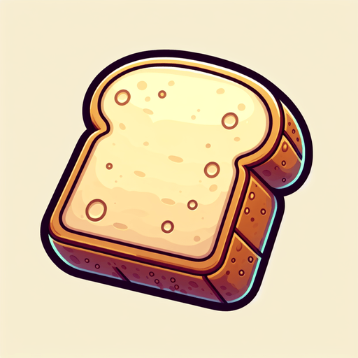 Create a cartoon-style illustration of a slice of bread ..
Single Game Texture. In-Game asset. 2d. Blank background. High contrast. No shadows.