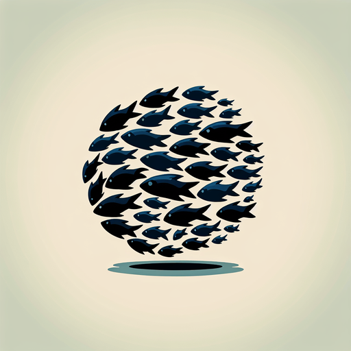 Create a cartoon-style illustration of a dark silhouette of a shoal of fish, side profile..
Single Game Texture. In-Game asset. 2d. Blank background. High contrast. No shadows.