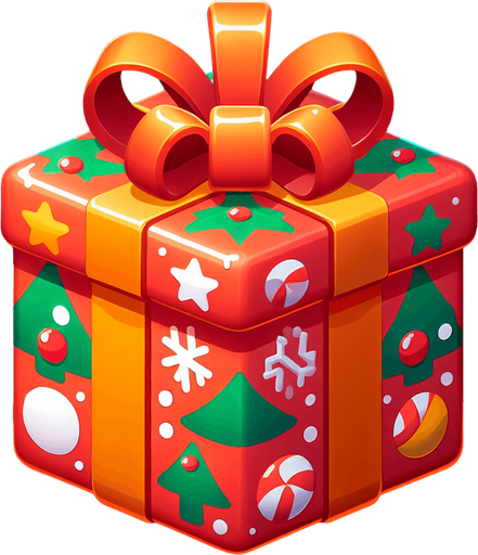 a christmas gift. plastic style. Single Game Texture. In-Game asset. 2d. Blank background. High contrast. No shadows.