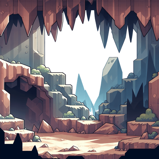 Cartoonish image of a cave in 2D. Looking in from the side..
Single Game Texture. In-Game asset. 2d. Blank background. High contrast. No shadows.