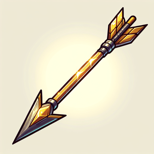 a long cartoon arrow with gold shaft and steel point
Single Game Texture. In-Game asset. 2d. Blank background. High contrast. No shadows.