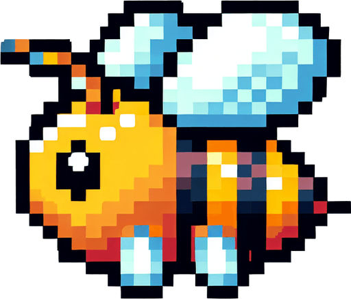 a pixel art bee, cute, side view, flying, no shadow

Single Game Texture. In-Game asset. 2d. Blank background. High contrast. No shadows.