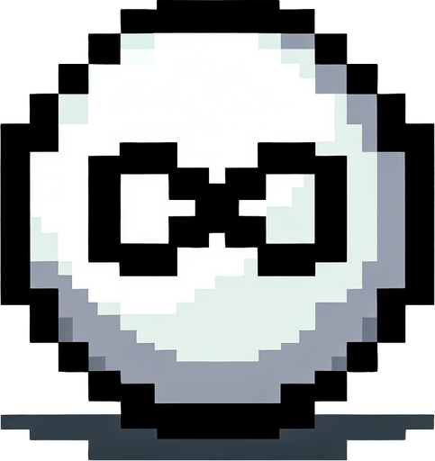 white round ball with black edges. has a black infinity logo inprinted on it. pixelated. 8 bit..
Single Game Texture. In-Game asset. 2d. Blank background. High contrast. No shadows.