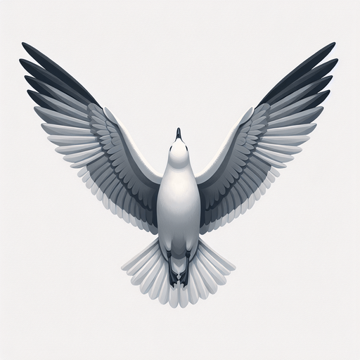 seagull with wings spread, seen from above.
Single Game Texture. In-Game asset. 2d. Blank background. High contrast. No shadows.