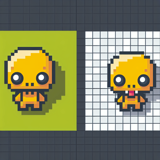 cute mignon zombie in yellow.
Single Game Texture. In-Game asset. 2d. Blank background. High contrast. No shadows. bird view. top down view