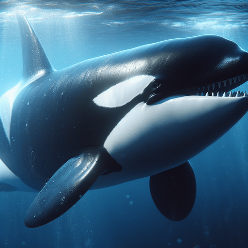 Straight horizontal Orca. Mouth open.
2024 game style. Photorealistic. Full side view