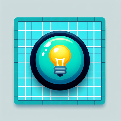 A round cyan button with a yellow lamp bulb..
Single Game Texture. In-Game asset. 2d. Blank background. High contrast. No shadows.