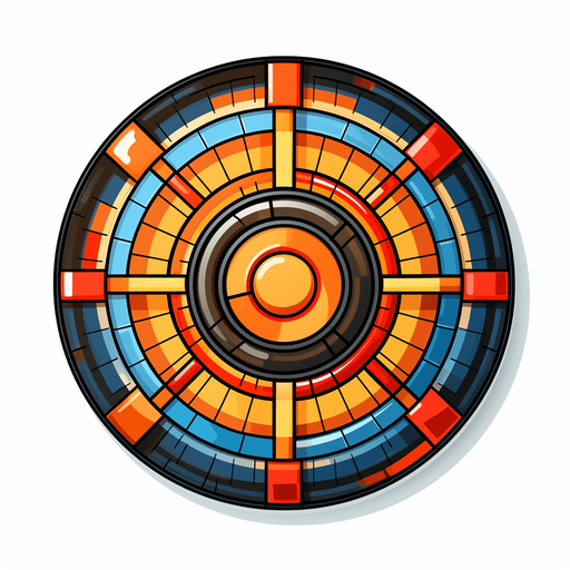 Round powerup icon with bullseye 
Single Game Texture. In-Game asset. 2d. Pixelart. White background. Blank background. Low detail. High contrast.