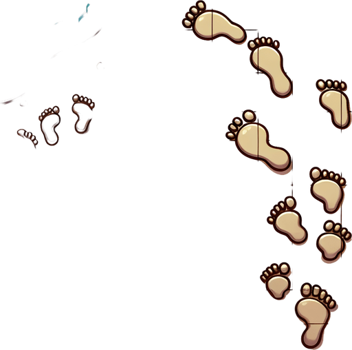 Create a cartoon-style illustration of footsteps in the sand.
Single Game Texture. In-Game asset. 2d. Blank background. High contrast. No shadows.