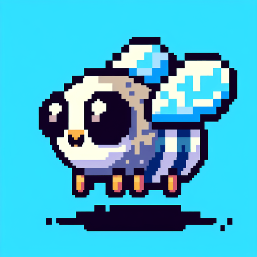 cute flying fly seen from the side. pixelated 8-bit.
Single Game Texture. In-Game asset. 2d. Blank background. High contrast. No shadows.