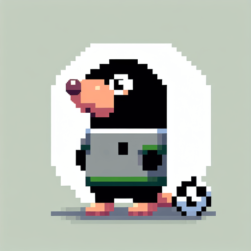 pixel art. mole standing up. soccer t-shirt.
Single Game Texture. In-Game asset. 2d. Blank background. High contrast. No shadows.