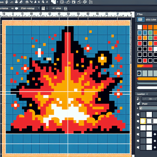 Pixel art explosion, retro
Single Game Texture. In-Game asset. 2d. Blank background. High contrast. No shadows.