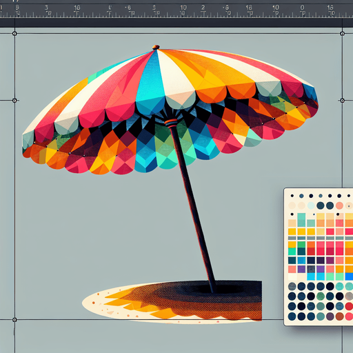 A big colored parasol for the beach..
Single Game Texture. In-Game asset. 2d. Blank background. High contrast. No shadows.