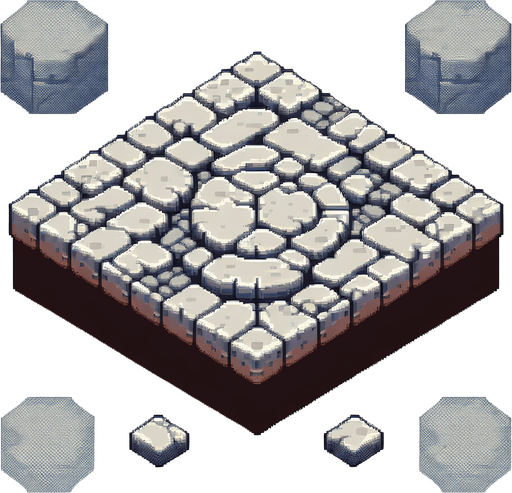 isometric stone wall platform. top-down bird-eye view perspective. 8-bit pixelated. grey soft-color palette..
Single Game Texture. In-Game asset. 2d. Blank background. High contrast. No shadows.