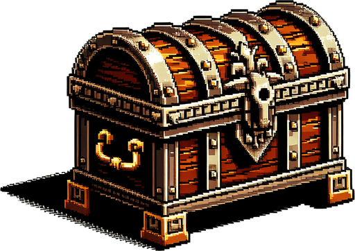 A mythical treasure chest, I want the art style to reflect a classic 16-bit retro pixel art aesthetic, reminiscent of early 1990s RPGs..
Single Game Texture. In-Game asset. 2d. Blank background. High contrast. No shadows.