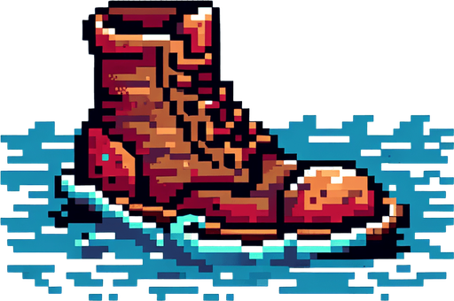 8-bit. cartoon. old boot from ocean. Single Game Texture. In-Game asset. 2d. Blank background. High contrast. No shadows.