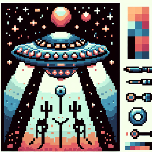 pixel art of an alien space rocket.
Single Game Texture. In-Game asset. 2d. Blank background. High contrast. No shadows.