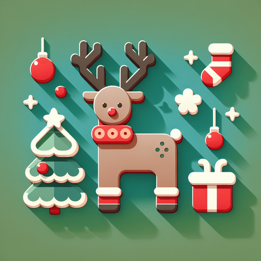 a christmas reindeer. plastic style. Single Game Texture. In-Game asset. 2d. Blank background. High contrast. No shadows.