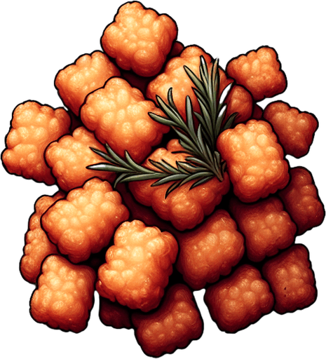 rosemary tater tots green Single Game Texture. In-Game asset. 2d. Blank background. High contrast. No shadows. Single Game Texture. In-Game asset. 2d. Blank background. High contrast. No shadows.