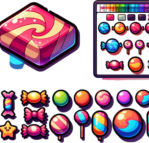 Cartoon candy.
Single Game Texture. In-Game asset. 2d. Blank background. High contrast. No shadows.