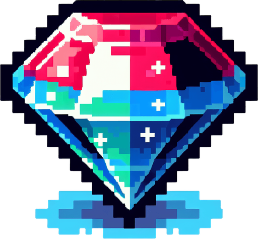 8bit cartoon diamond..
Single Game Texture. In-Game asset. 2d. Blank background. High contrast. No shadows.