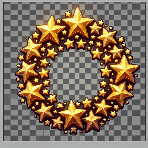 circular christmas golden star pattern transparent png Single Game Texture. In-Game asset. 2d. Blank background. High contrast. No shadows.