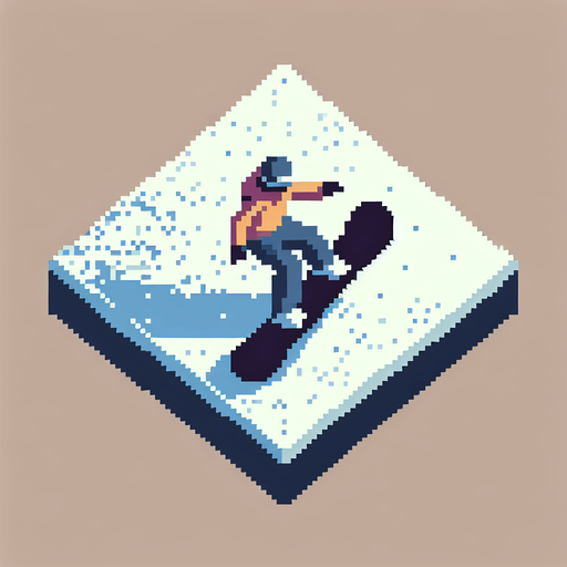 snowboarder. top-view. gta 2. seen from above. Single Game Texture. In-Game asset. 2d. Blank background. High contrast. No shadows. pixelated. 8 bit