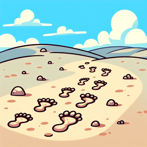 Create a cartoon-style illustration of footsteps in the sand.
Single Game Texture. In-Game asset. 2d. Blank background. High contrast. No shadows.