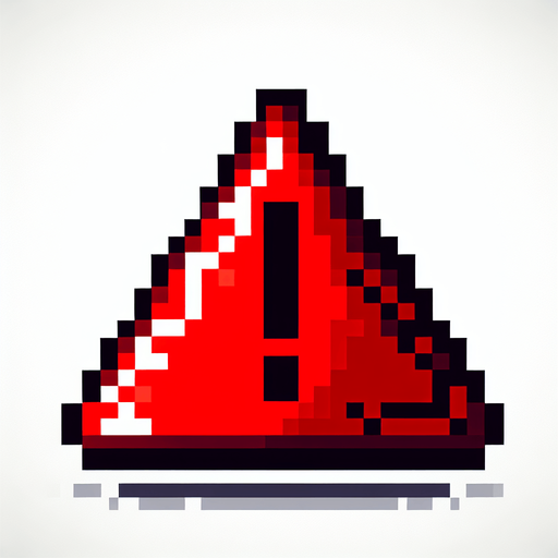 red danger warning sign. pixelated. 8 bit..
Single Game Texture. In-Game asset. 2d. Blank background. High contrast. No shadows.