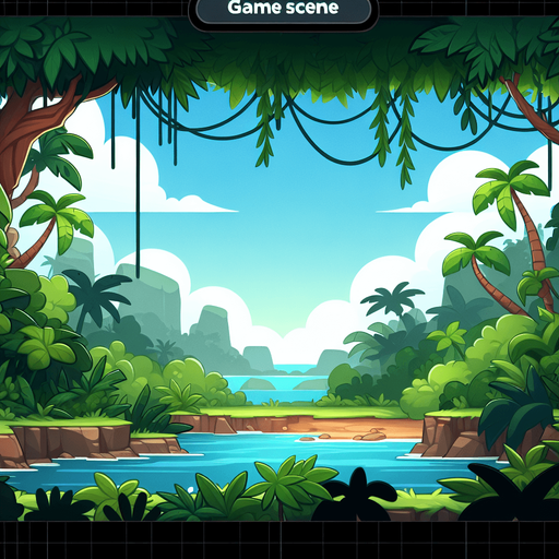 Jungle Scenic view. Open in the top
 Cartoon. Black background. Single Game Texture. In-Game asset. 2d. Blank background. High contrast. No shadows..
Single Game Texture. In-Game asset. 2d. Blank background. High contrast. No shadows.