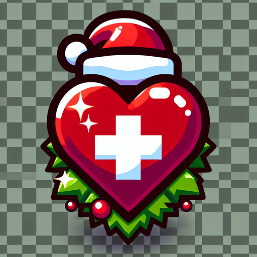 Single cartoon extra life heart. No drop shadows. Christmas designed Single Game Texture. In-Game asset. 2d. Blank background. High contrast. No shadows.