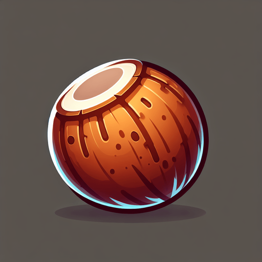 A toon cconut..
Single Game Texture. In-Game asset. 2d. Blank background. High contrast. No shadows.