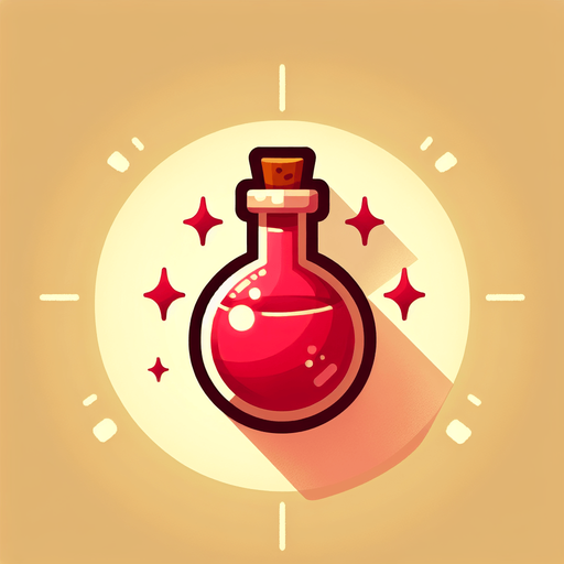 The red potion.
Single Game Texture. In-Game asset. 2d. Blank background. High contrast. No shadows.