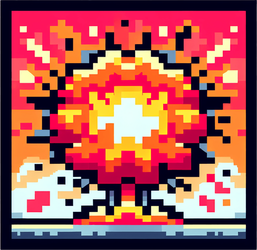 Pixel art explosion, retro
Single Game Texture. In-Game asset. 2d. Blank background. High contrast. No shadows.