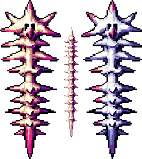 bone spike, I want the art style to reflect a classic 16-bit retro pixel art aesthetic, reminiscent of early 1990s RPGs with vibrant colors...
Single Game Texture. In-Game asset. 2d. Blank background. High contrast. No shadows.