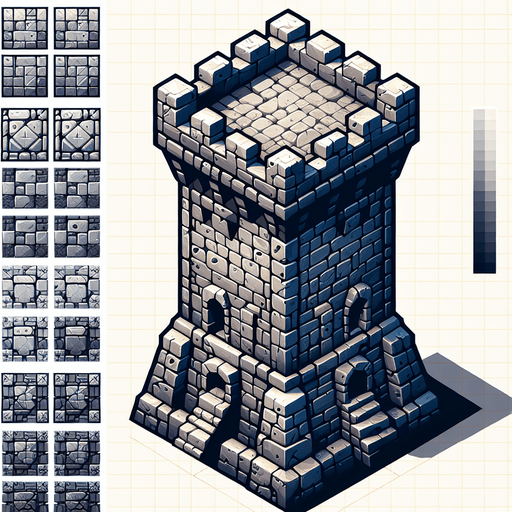 a medieval style stone tower. top down view. Single Game Texture. In-Game asset. 2d. Blank background. High contrast. No shadows.