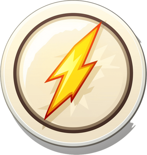 Round powerup. Lightning icon pointing up.
Single Game Texture. In-Game asset. 2d. Pixelart. White background. Blank background. Low detail. High contrast.