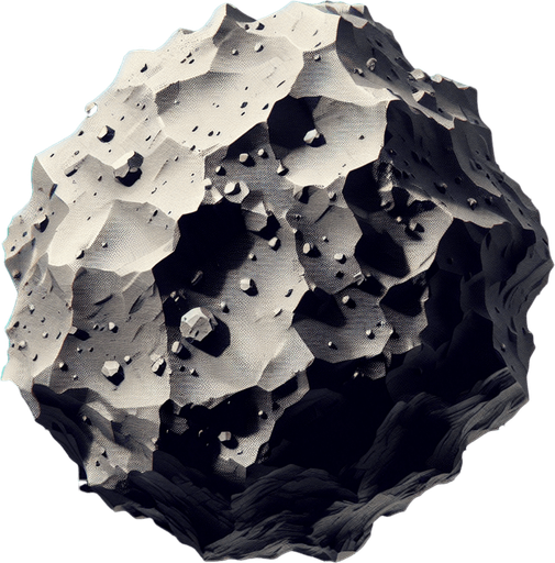 asteroid.
Single Game Texture. In-Game asset. 2d. Blank background. High contrast. No shadows.