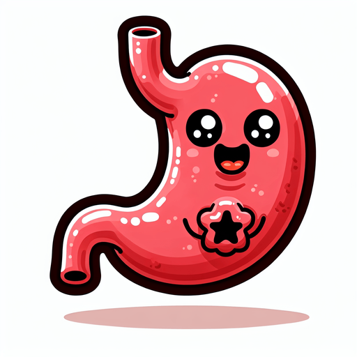 Create a cartoon-style illustration of a stomach The goal is to capture a lively and playful stomach...
Single Game Texture. In-Game asset. 2d. Blank background. High contrast. No shadows.