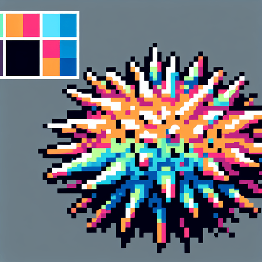 cartoon. 8-bit. sea urchin. colorful.
Single Game Texture. In-Game asset. 2d. Blank background. High contrast. No shadows.