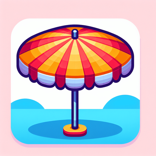 A big colored parasol for the beach..
Single Game Texture. In-Game asset. 2d. Blank background. High contrast. No shadows.