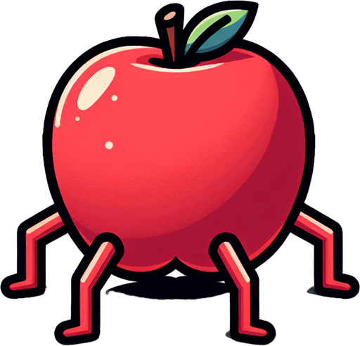 apple with legs.
Single Game Texture. In-Game asset. 2d. Blank background. High contrast. No shadows.