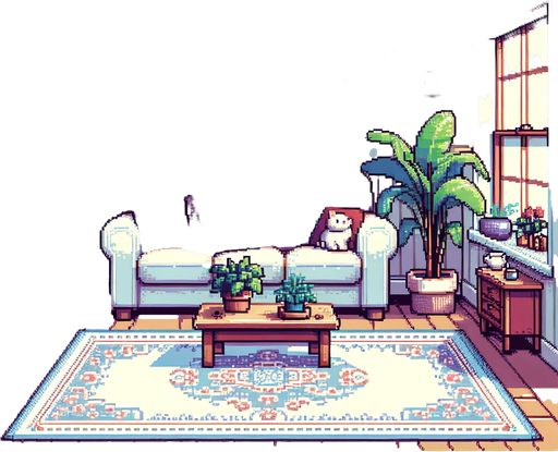 pixel art living room.
Single Game Texture. In-Game asset. 2d. Blank background.