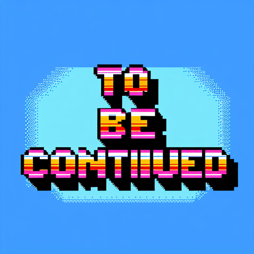 text that says 'To Be Continued', front facing, I want the art style to reflect a classic 16-bit retro pixel art aesthetic, reminiscent of early 1990s RPGs with vibrant colors.
Single Game Texture. In-Game asset. 2d. Blank background. High contrast. No shadows.