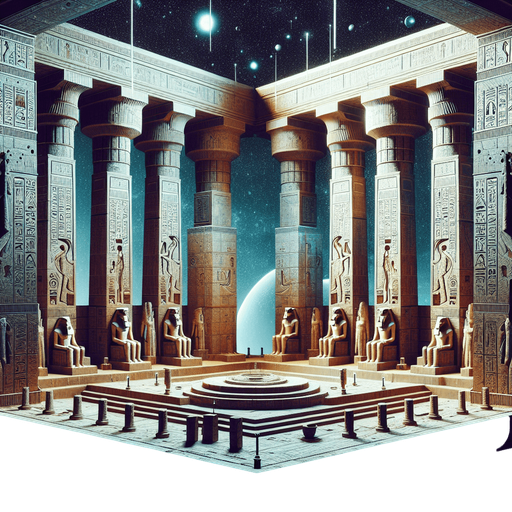 Interior of Egyptian temple ruin in outerspace..
Single Game Texture. In-Game asset. 2d. Blank background. High contrast. No shadows.