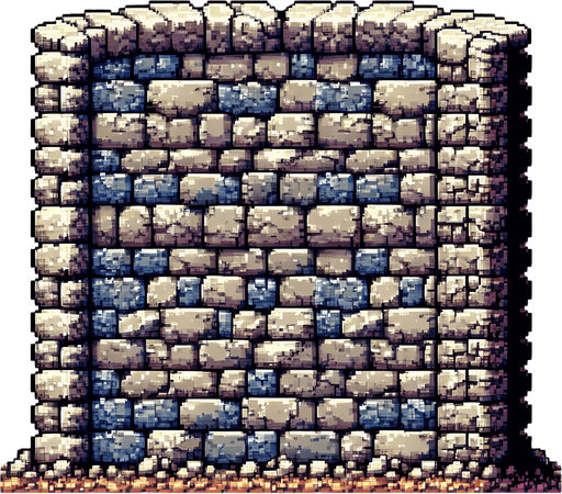 A medieval stone wall seen from the front. pixelart. Single Game Texture. In-Game asset. 2d. Blank background. High contrast. No shadows.