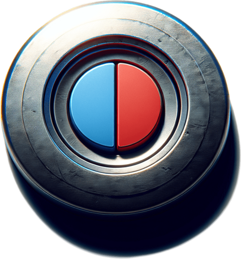 a button with a red button next to a blue button on it.
Single Game Texture. In-Game asset. 2d. Blank background. High contrast. No shadows.